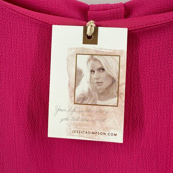 Jessica Simpson Dress SZ8 NWT Bow Back Flutter Sleeve Fuchsia Pink Cocktail Mini - Picture 9 of 16